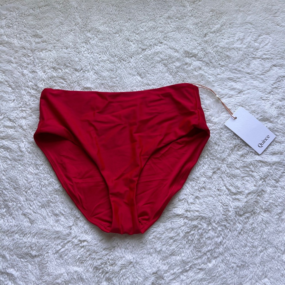 Quince Womens High Waisted Bikini Bottom Red Recycled Polyamide Small ATG001 NWT